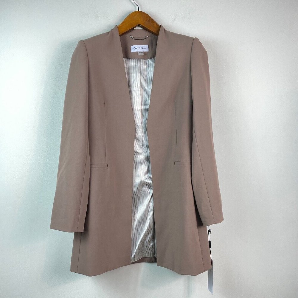 Calvin Klein Womens 6 Cocca Brown Open Front Lined Topper Jacket NWT BD80